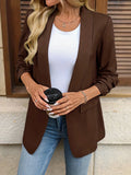 Women's Blazer Women's New Thin Blazer for Autumn, Lapel Long Sleeve Jacket with Pockets, Ruched & Padded Shoulder Elegant Coat for Spring & Au