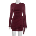 women's casual dresses Slim Fit Solid Color Elegant Clothes Ribbon Party Dress Long Sleeve Casual Hip Wrapping Short vestidos