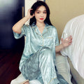 2 Pieces Faux Silk Satin Pajamas Set Summer Autumn Women Sleepwear Short Sleeve Nightwear Comfortable Skin-friendly Sleepsuits