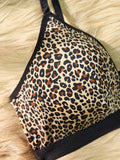 S-XL Women's Sexy Plunge Leopard Print Push Up Bra Wireless Unlined Comfortable Lingerie