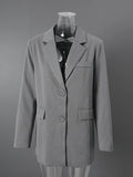 LANMREM] Tide Designer Back Button Blazer For Women Gray Notched Long Sleeve Fashion Female Coat 2025 Spring New Clothing