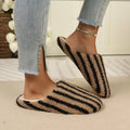 2026 Winter Stripe Design Cotton Slippers for Women Soft Sole Short Plush Home Slippers Women Non Slip Closed Toe Slides Shoes