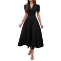 New Women's Short Sleeve Dress Spring and Summer High Waist Pullover V-Neck Dresses Fashion Female Casual Long Dresses