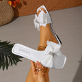 Black White Elegant Bow Flat Sandals Woman Fashion Crystal Soft Soles Square Toe Shoes Women's Summer Comfortable Beach Footwear