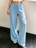 Women Pleated Fake-Drawstring Wide Leg Pants Elastic High Waist Loose Trousers Soft Breathable Casual Yoga Pants With Pockets