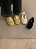 Winter Women Fluffy Ballet Flats Faux Fur Bowknot Plush Indoor Home Mules Warm Soft Cozy Flat Slippers Shoes Zapatillas Mujer