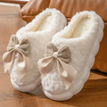 Thick Bottom Cute Bowtie Women's Fluffy Slippers Winter 2026 Warm Long Plush Home Slippers Soft Sole Lamb Girls Indoor Shoes