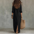 Women Dresses 2026 Spring/Summer Casual Solid Color Lapel Front Slit Long Dress Women's Clothing Vestidoes