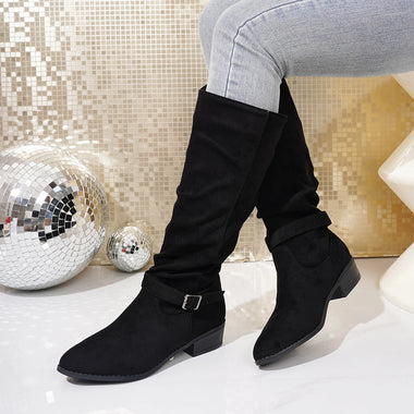 Women Knee High Boots Autumn Winter Female Shoes Fashion Female Slip-on Folds Low Heel Pointed Toe Long Boots Botas De Mujer