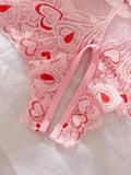 Sexy Strap Lingerie Set Women Bra And Panty Lace Heart Print Hollow Out Open Crotch Bras Panties Intimate Wear Clothing