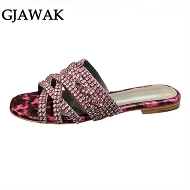 Bling Bling Rhinestone Decor Flat Slippers Women Open Toe Sandals Summer Slides Dress Shoes Party Wedding Slippers Women