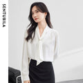 SENTUBILA Office Lady White Tie Blouse Women 2026 Spring Lace-up Collar Long Sleeve Simple Ladies Tops Woman Clothes 143C56765X