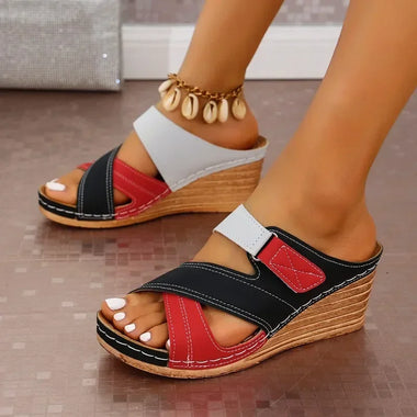 Women's Casual Wedge Platform Shoes 2025 Summer Fashion Color Matching Slippers Female Outdoor Beach Sandals Zapatos De Mujer