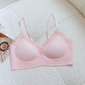 S-XL Women French Lace V Neck Wireless Bra Adjustable Thin Strap Seamless Thin Cup Solid Intimates Layering Base Lingerie