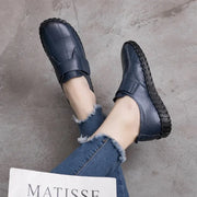 Genuine Leather Shoes For Woman Autumn Flats Female Hook Loop Orthopedic Shoes Big Size 42 Women's Loafers Ladies Blue Moccasins