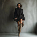 Elegant Long Sleeve Solid Knitwear Sweaters Dresses Women High-Neck Casual Commute Clothes Autumn Winter Female Pullover Dress