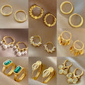 2PCS/Set Fashion Gold Color Hoop Earrings for Women Korean Design Crystal Pearl Dangle Earring Jewelry Pendientes De Mujer