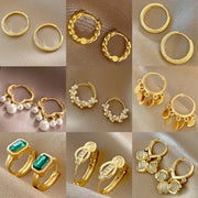 2PCS/Set Fashion Gold Color Hoop Earrings for Women Korean Design Crystal Pearl Dangle Earring Jewelry Pendientes De Mujer