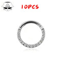 Titanium Nose Piercing 1/10Pcs F136 Titanium 16G/18G CZ Wholesale Side Prong Set Half Circle Cubic Zircon 6/8/10/12mm Hoops Nose Cilcker Conch Piercing