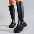 Fashion Boots for Women 2026 Winter Round Toe Black Thick Heels Sexy Knee High Boots Woman Plus Size 43 Punk Long Boots