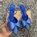 Women Blue Bow High Heels Sexy Pointed Slim Heel Slingback Sandals Pumps 2025 Summer Elegant Party Woman Heeled Shoes