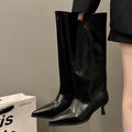 Women Knee High & Ankle Boots Pointed Toe Kitten Heel PU Leather Pull On Party Street Autumn Winter Tall Short Boots Shoes Woman