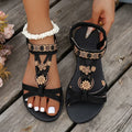 Flower Beaded Bohemian Sandals for Women Summer 2026 Roman Style Comfortable Flat Sandals Woman Lightweight Non Slip Beach Shoes