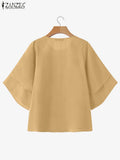 2025 ZANZEA Fashion Women Chiffon Blouse Solid Color Tops Tunic Autumn 3/4 Sleeve Ruffled Shirts Casual Office Lady Elegant Tops