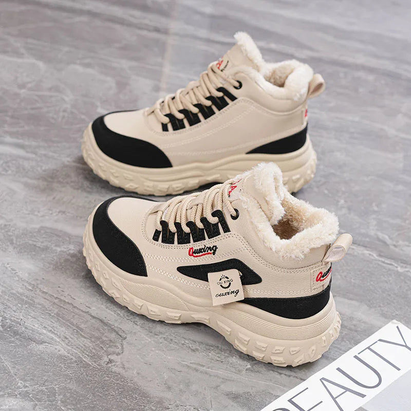 Women Shoes Xinguo Women High Top Winter Sneakers Fleece Lined Thick Platform Sole Lace Up Warm Outdoor Casual Snow Shoes basket femme