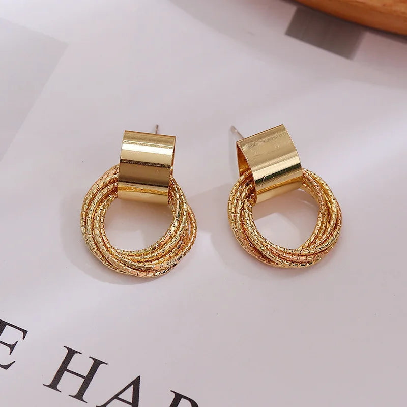 Vintage Multiple Small Circle Round Drop Earrings Silver Golden Color Metal Geometry Dangle Earrings for Women Party Jewelry