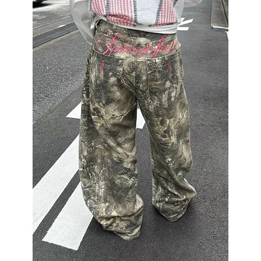 ZHIZOU Women Gothic Baggy Y2k Jeans American 2000s Style Embroidery Jean Pants Vintage Harajuku Oversize Denim Trousers Autumn