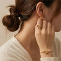 Minimalist Gold Color Bowknot Jewelry Set Women Stainless Steel Cute Bow Earrings Bracelet Ring Set Trendy 2026 Fashion Jewelry