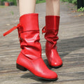 Women's Boots Low Heels Mid-calf Boots Plus Size Pu Leather Winter Boots Outdoor Chunky Women Shoes Designer Back Lace Up Boot