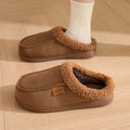 Women's Minimalist Fleece-Lined Slippers, Faux Suede Mules with Thick Plush, Warm Non-Slip Flat House Shoes for Fall Winter