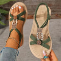 New Women Sandals Bohemian Flat Sandals Women Fine Strap Beaded Elastic Band Casual Women Shoes Comfortable Roman Style Shoes