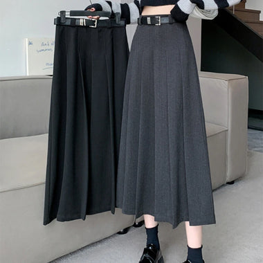 Women Skirts 1pcs Women Skirts Vintage High Waist Elastic Pleated Skirt Black Design Chic Long A-line Skirt Spring Summer Fashion Clothes