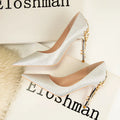 Fashion Light Luxury Pointed Toe High-heeled Stiletto Women's Shoes Sexy Metal Flower Wedding Shoes Banquet High-quality Single