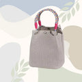 TG820]Mini Knitted Bucket Bag Women Small Handbag Geometric Colorblock Wristlet Purse With Detachable Handle 1PC