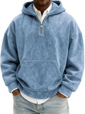 Hoodie Sweatshirt Men's American Retro Suede Half Zipper Hoodie Oversized Solid Hooded Sweatshirt Autumn Winter Casual Pullover With Kangaroo Pkt