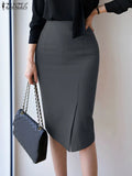 ZANZEA Vintage Bodycon Skirt Women Autumn High Waist Faldas Fashion OL Knee Length Skirts Casual Split Hem Office Work Jupes