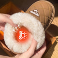 Pu Leather Waterproof Thick Bottom Plush Slippers Women Warm Anti Slip Platform Cotton Padded Shoes Soft Sole Fluffy Snow Boots