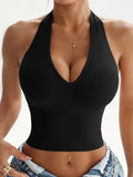 Women's Halter Neck Yoga Sports Bra, Wirefree Removable Pads High Elastic Shaping Back