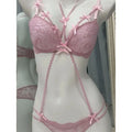 Women's Layered Lingerie Set - Hollow Out Lace Halter Bra with Bow Worn Outer Top with Inner Red Lace Up Underwire Set MOYISU