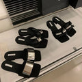 Shoes Rubber Flip Flops Woman's Slippers Beige Heeled Sandals Square Toe Slides Low Med Hawaiian 2025 Black Thin Fabric Sewing