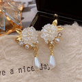 2026 New White Acrylic Flower Dangle Earrings for Women White Pearl Water Drop Pendants Hanging Earrings Bohemian Ear Jewelry