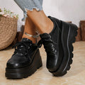 Fashion Black White Chunky Sneakers Gothic Platform Wedge Shoes for Woman 2025 Thick Bottom Mesh Breathable Sneakers Plus Size