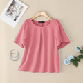 ZANZEA Women Summer OL Work Blouse Elegant Office Shirt Stylish Solid O Neck Tunic Short Petal Sleeve Tops Holiday Blusas Femme
