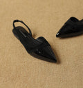 Spring New Women Sandal Fashion Pointed Toe Shallow Slip on Dress Mules Shoes Thin Low Heel Slingback Sandals