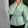 Professional Women Blazer 2025 Seasonal Slim Fit Waist Tie Jacket Elegant Solid Color Office Lady Fashion Casual Outerwear