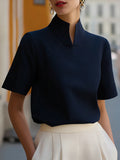 2026 European American Summer Womens Solid Chiffon Stand Collar Shirt for Women Niche Sense Design Temperament Commute Blouse